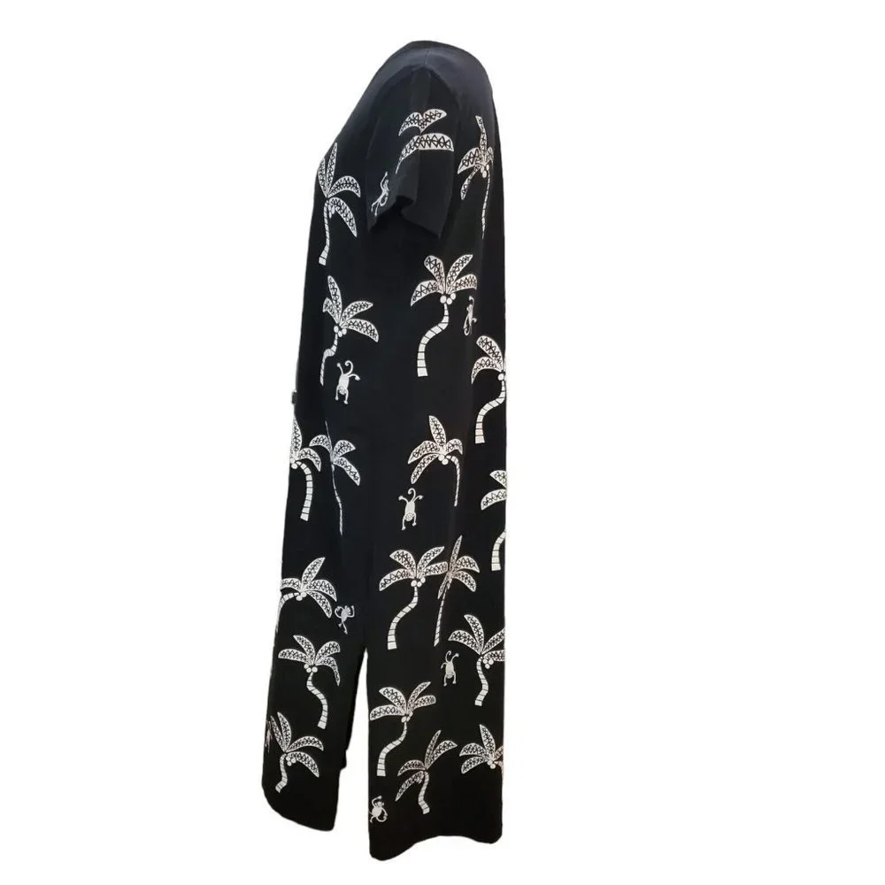 Vintage‎ 90s Black Monkey Coconut Tree Maxi Dress Large Novelty Print Tropical